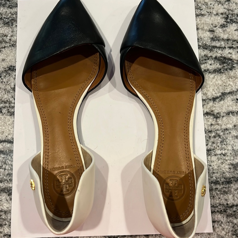 Tory Burch flats black and white leather 7 1/2